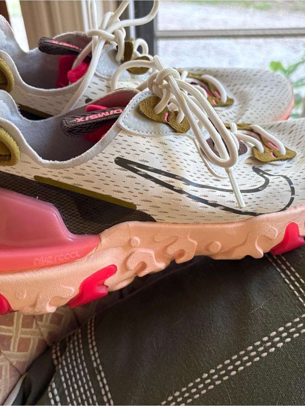 Nike Women’s React Sneaker - White, Pink & Olive